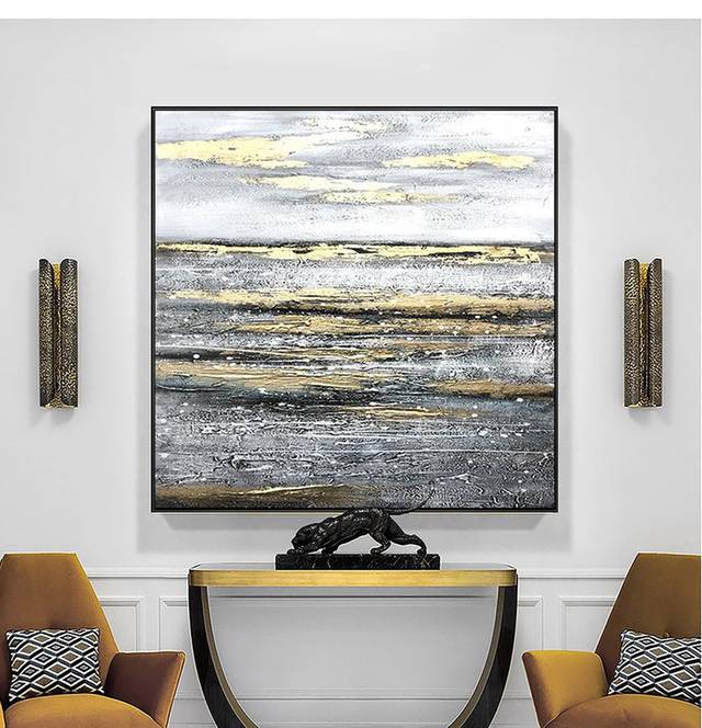 Grey Gold Contemporary - hand-painted custom canvas art